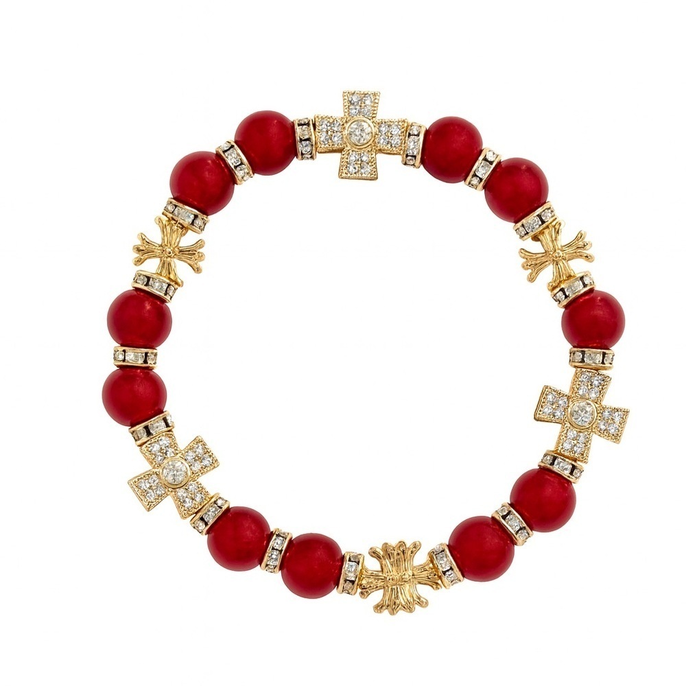 💫 Elegant Red and Gold Beaded Bracelet